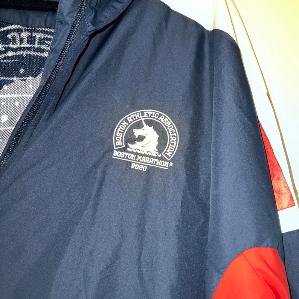 Adidas Boston marathon windbreaker running jacket navy stripe 2xl - Picture 6 of 9